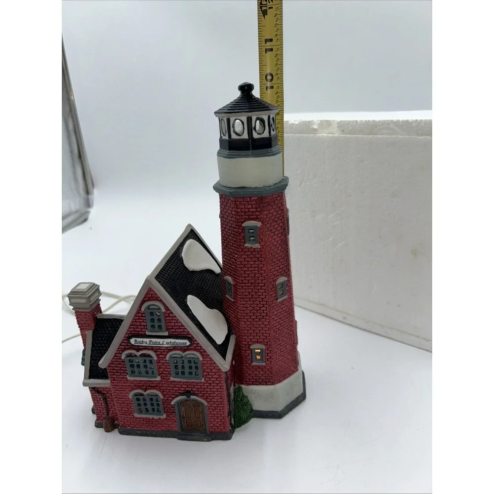 Lemax 1997 Rocky Point Lighthouse Plymouth Corners #75245 Twin Bulbs 1 Flashing